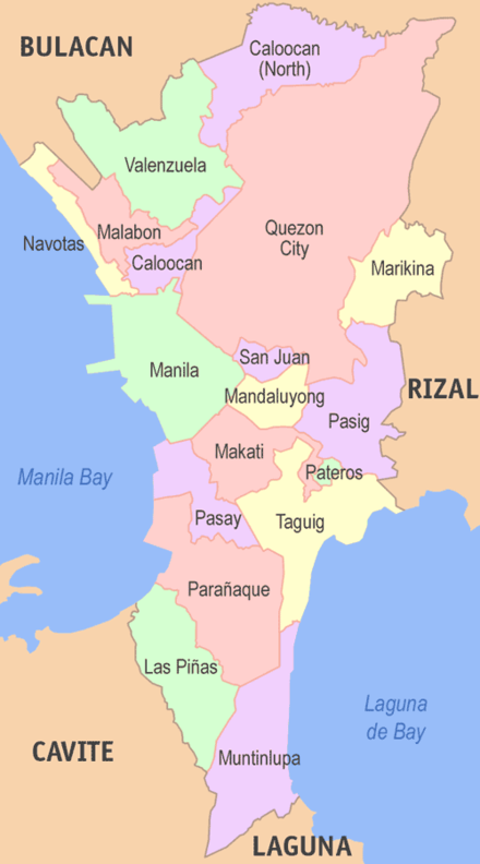 Map of the 17 local government units of Metro Manila Metro manila map (1).png