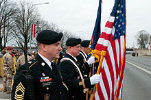 Members of the Michigan National Guard during the Latvia Day parade in Riga, Latvia, 18 November 2014 Michigan presents the colors (15641485347).jpg