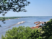 Barge travelling on the Mississippi River Mississippi River Barge Columbus KY 2023.jpg