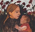Dívka s dítětem před červenými květy (1902)