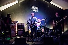 سیرک مسکو در Rough Trade در ناتینگهام اجرا می کند ، تصویر چپ به راست: مارک پالسون ، جاناتان بکت ، تام پرات ، اندرو ماینمن