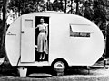 Mrs Dudley Courtman in her Chesney caravan, 1952 (10972090496).jpg