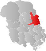 Mapa do condado de Telemark com Notodden em destaque.