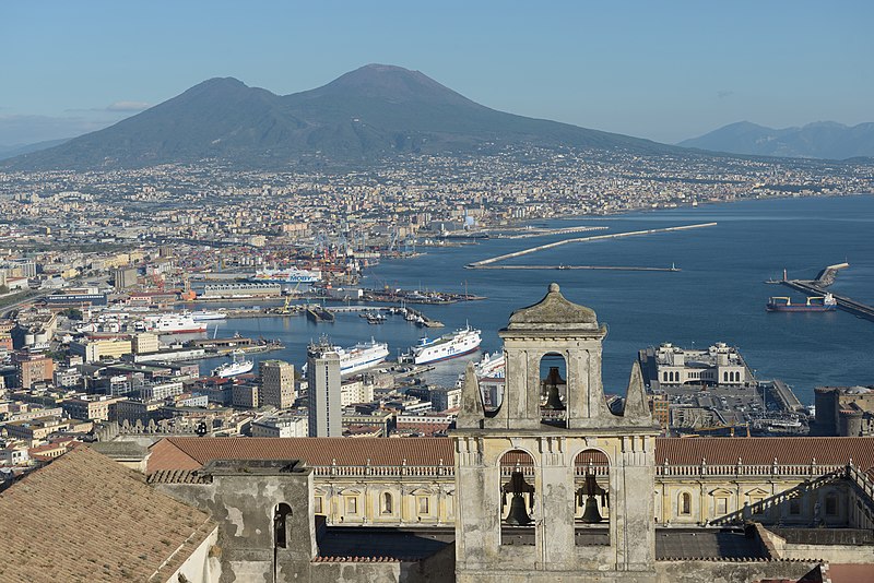 File:Naples from the Castello Sant Elmo with Abbazia San Martino the port and the Vesuv.jpg