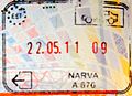 Exit stamp for road travel, issued at Narva