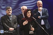 Nazanin Ahmadi awarded Crystal Simorgh for "Best Actress" for her role in The Rain Falls Where It Will (2020) at 38th Fajr Film Festival in Tehran, Iran on February 12, 2020.