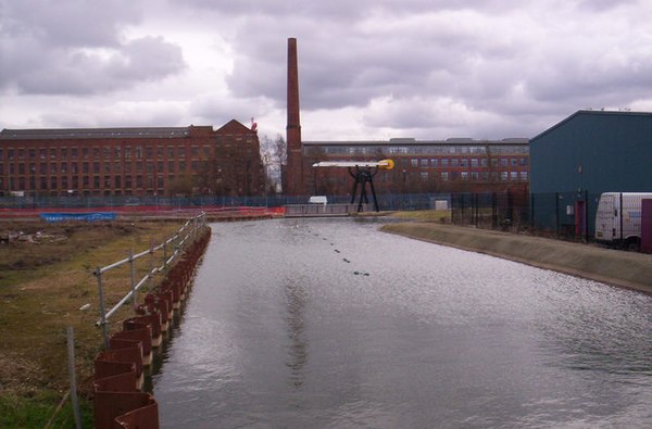 Albion Mill and Vulcan Works on Pollard Street New Islington, new bridge - geograph.org.uk - 129481.jpg