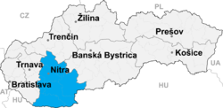 Regionen Nitras placering i Slovakiet