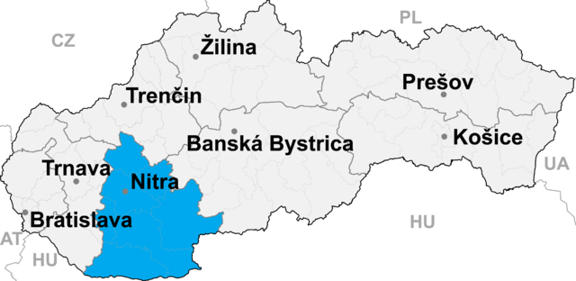 Regionen Nitras placering i Slovakiet