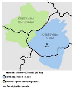 Kneževina Moravska in Nitra okoli leta 833