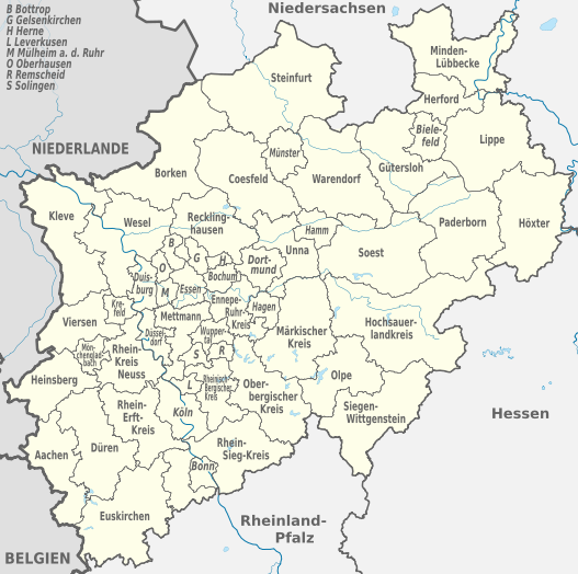 File:Nordrhein-Westfalen, administrative divisions (districts only) - de - monochrome.svg