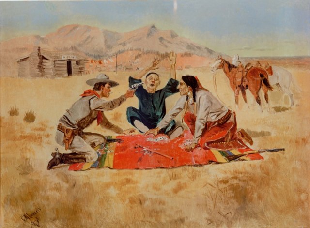 An 1894 painting entitled "Not a Chinaman's Chance" by white American artist Charles Marion Russell, which depicted violence in the American West agai
