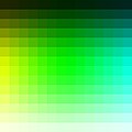 Different shades of green shown through pixels; has green pixels at the center and even includes colors associated with green on the sides