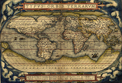 Mapamundi de Abraham Ortelius (1570), en el que se observa la Terra Australis Incognita.