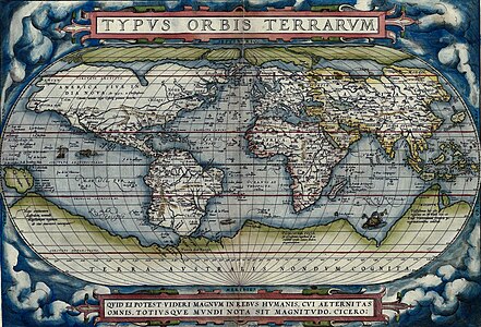 Mapamundi d'Abraham Ortelius de 1570, on apareix el continent mític de Terra Australis Incognita (Terra desconeguda del sud)