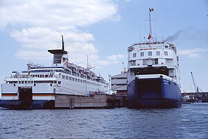 Duc de Normandie pictured with P&O's Pride of Le Havre in 1989