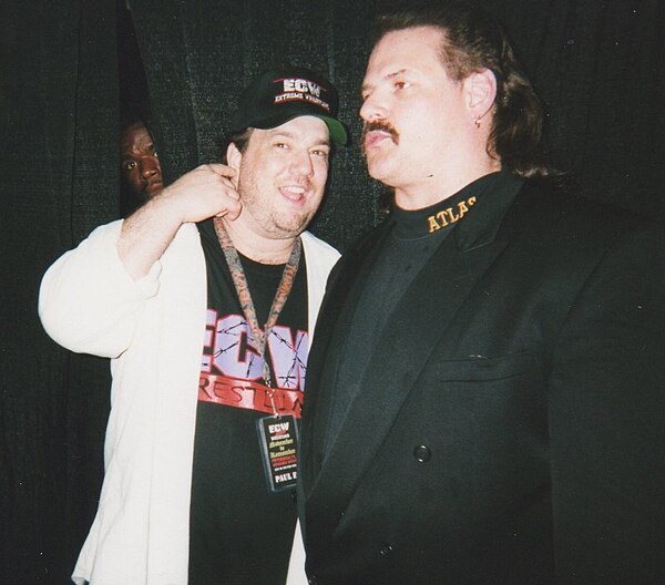 Paul Heyman appears with ECW security guard Ronnie Lang in 1998