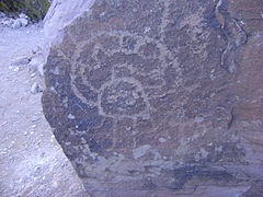 Petroglyph on Tunduqueral hill at Uspallata, Argentina