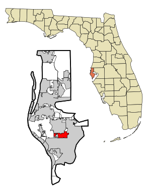 Pinellas megye, Florida, beépített és be nem épített területek, West and East Lealman Highlighted.svg