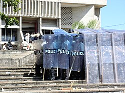 Police form a testudo shield wall Protest 0030.JPG