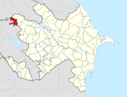 Map of Azerbaijan showing Qazakh Rayon