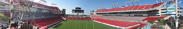 Panoramic view of Raymond James Stadium from the pirate ship (2009).