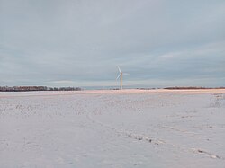 A wind turbine from Red Lily Wind Farm in the RM of Moosomin