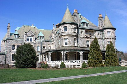 Side view of the Main Building at Rosemont College, listed on the National Register of Historic Places as Joseph Sinnott Mansion.