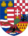 Coat of arms of Transleithania ("Lands of the Crown of Saint Stephen") (1896-1915) Quarterly of 5: 1: Kingdom of Dalmatia; 2: Kingdom of Croatia; 3: Kingdom of Slavonia; 4: Grand Principality of Transylvania; 5: Chapé in base: Coat of arms of the Free Port of Rijeka (Fiume); Overall an inescutcheon of Hungary (modern) impaling Hungary (ancient)