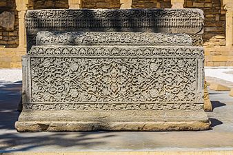 Floral ornamented medieval grave stone in Old City of Baku Photograph: Sefer azeri Licensing: CC-BY-SA-4.0