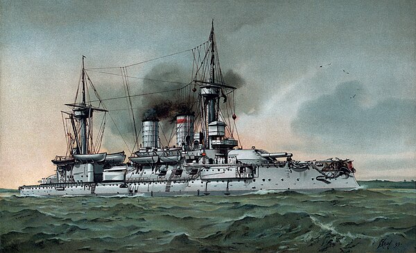 An 1899 lithograph of SMS Kurfürst Friedrich Wilhelm