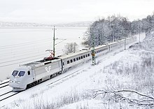 Swedish X 2000 launched in 1990 and it has a top speed of 210 km/h SJ X2 in snow Jonsered 2007-01.jpg