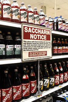 Non-nutritive sweetened sodas with a saccharin warning label. Saccharin notice.jpg