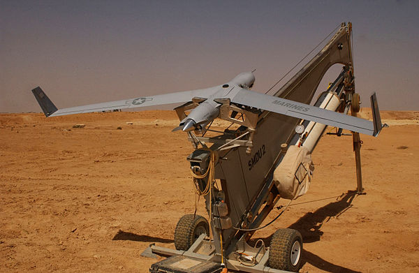 A ScanEagle in its catapult launcher