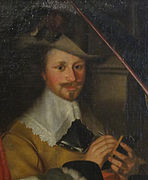 Vermoedelijk heeft Crabeth zichzelf afgebeeld op het schuttersstuk uit 1644 (informatie Museum Gouda)