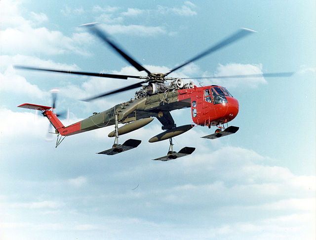 Sikorsky Skycrane CH-54B with landing gear modified for soft ground.