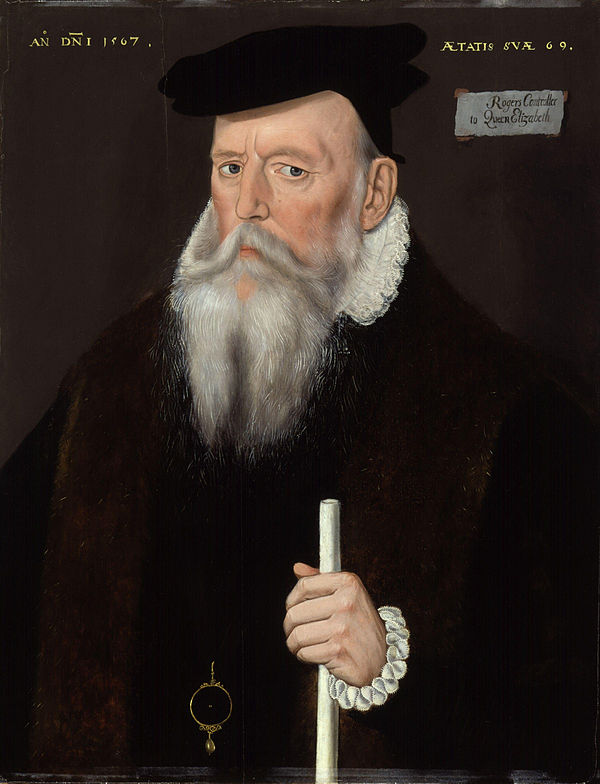 Sir Edward Rogers, 'Controller to Queen Elizabeth' in the 1560s, holding his white staff of office