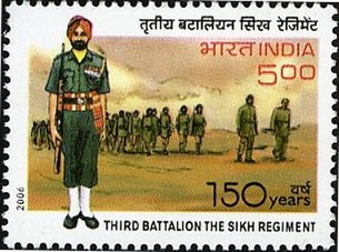 2006 postal stamp on 150 years of Third Battalion, The Sikh Regiment Stamp of India - 2006 - Colnect 158952 - 150 Years of Third Battalion The Sikh Regiment.jpeg