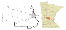 Stearns County Minnesota Incorporated en Unincorporated gebieden Cold Spring Highlighted.svg
