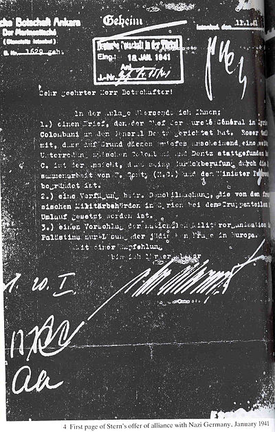 Begeleidende Duitstalige brief van het aanbod van de Lechi aan de nazi-autoriteiten, verstuurd op 11 januari 1941