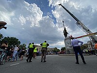 Stonewall Jackson statue in Richmond, Virginia being removed on July 1, 2020