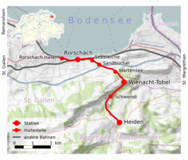 Spoorlijn Rorschach - Heiden op de kaart