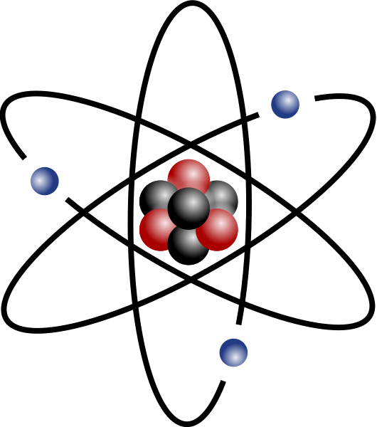 Stylised atom with three Bohr model orbits and stylised nucleus