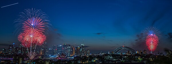 Sydney New Year's Eve fireworks 2015. Taken during the 9 pm display from Mosman (north of Sydney Harbour).