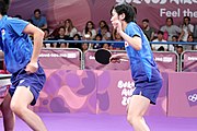 Deutsch: Tischtennis bei den Olympischen Jugendspielen 2018; Tag 9, 15. Oktober 2018; Mixed, Finale, Mixed-Doppel – Miu Hirano & Tomokazu Harimoto (JPN) gegen Sun Yingsha & Wang Chuqin (CHN) 1:3 English: Table tennis at the 2018 Summer Youth Olympics at 15 October 2018 – Mixed Final, Mixed-Double – Miu Hirano & Tomokazu Harimoto (JPN) Vs Sun Yingsha & Wang Chuqin (CHN) 1:3