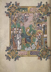 The Entry into Jerusalem from the Benedictional of Saint AEthelwold (British Library) The Entry into Jerusalem - Benedictional of St. Aethelwold (971-984), f.45v - BL Add MS 49598.jpg