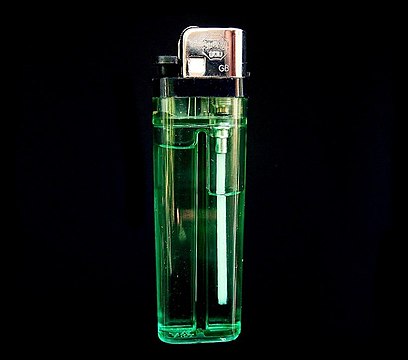 Butane lighter, showing liquid butane reservoir