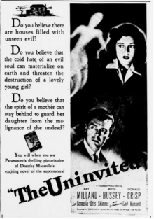 Theatrical advertisement from 1944 The Uninvited - Theatre ad - 10 February, 1944.png