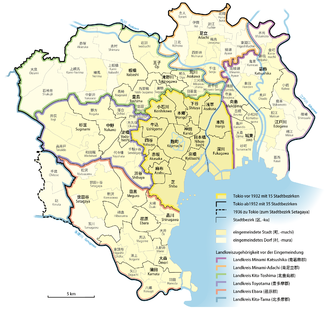 Eingemeindungen in die Stadt Tokio 1932 und 1936