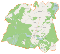 Mapa konturowa gminy Tuczno, blisko centrum na dole znajduje się punkt z opisem „Tuczno”